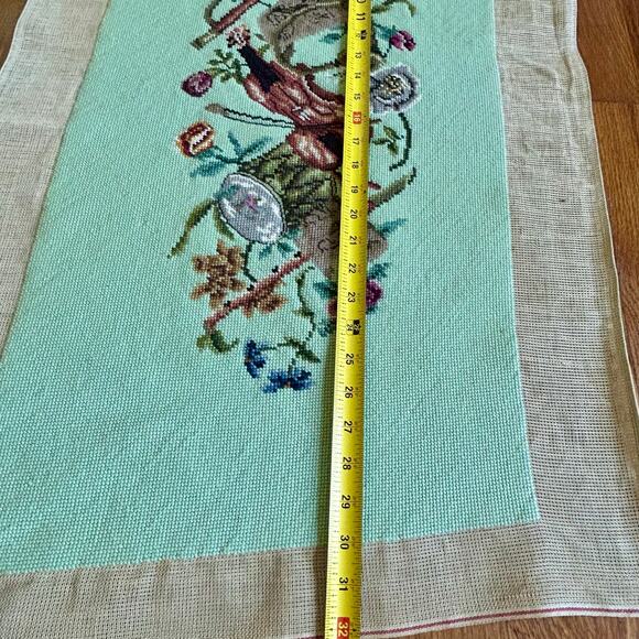 Vintage Finished Needlepoint with Music Violin and Floral Garland Design - Picture 10 of 11